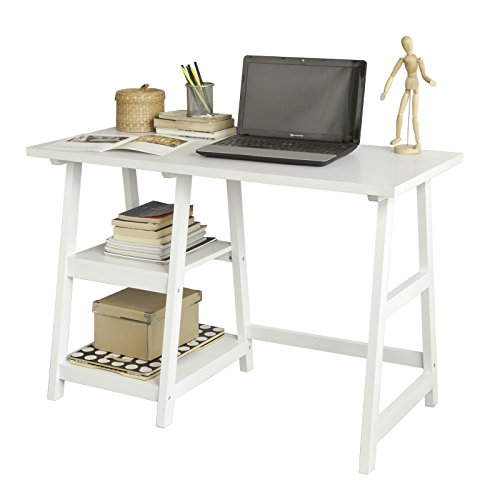 SoBuy® Mesa de Escritorio, Mesa de Ordenador con 2 estantes, Color Blanco, FWT16-W, ES (Mesa)