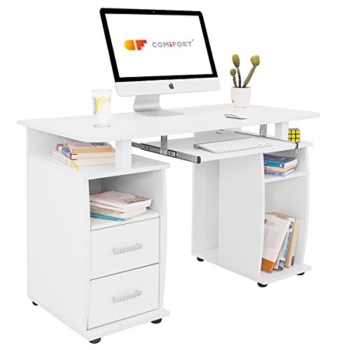 COMIFORT T05B - Mesa de Ordenador, Escritorio, Mesa de Oficina, 115x55x85 cm, Color Blanco