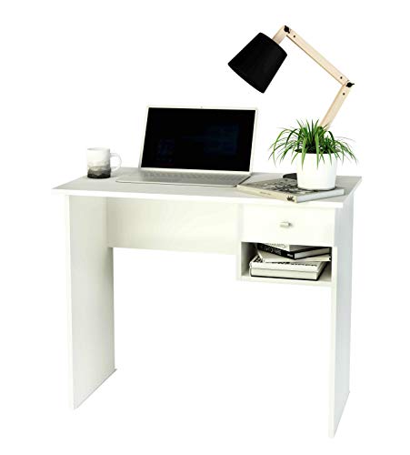 Samblo Ecritorio con cajón (varios colores) mesa de estudio de 90 cm de ancho, Hana, melamina color blanco