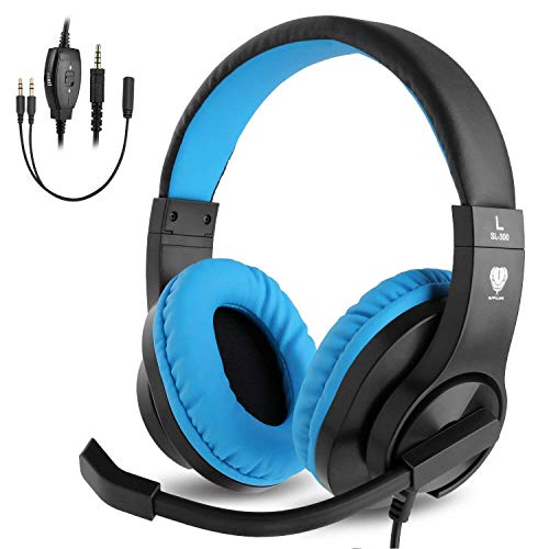 BlueFire Cascos Gaming PS4 con Microfono,Auriculares de Diadema con Sonido Envolvente y Cancelacion Ruido Headset para PS4 PC Xbox One Y Móvil (Azul)