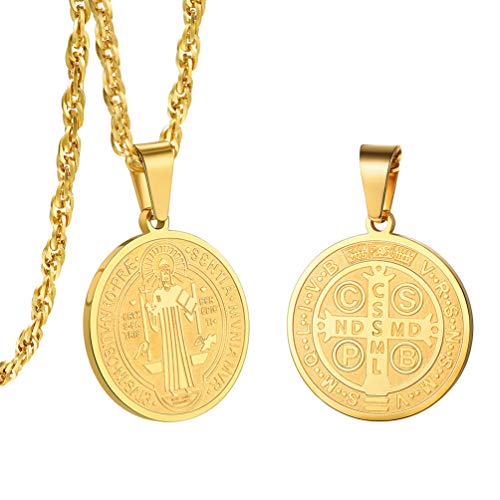 PROSTEEL Chapado en Oro Collar Medalla San Benito Tono Oro Regalo para Hombre
