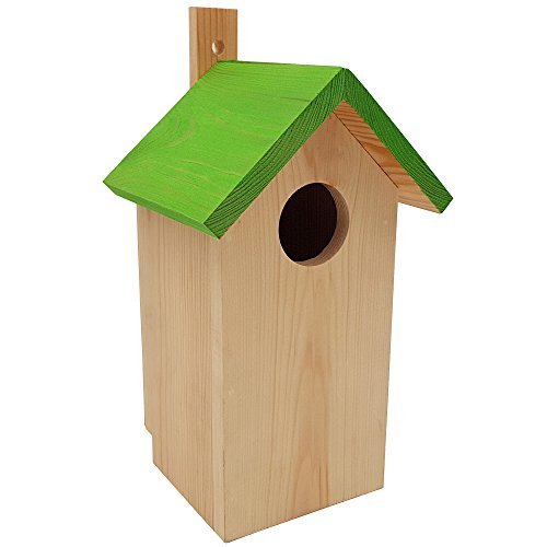 Casita para pájaros 23 x 10 x 10 cm de madera FSC con tejado verde perfecta para pequeños pájaros como colirrojos, el carbonero común o el trepador azul