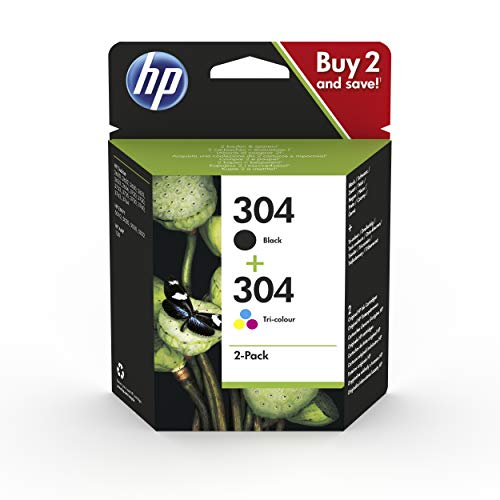 HP 304 3JB05AE - Pack de 2 Cartuchos de Tinta Originales Negro y Tricolor, compatible con impresoras de inyección de tinta HP DeskJet 2620, 2630, 3720, 3730, 3750, 3760, HP Envy 5010, 5020, 5030
