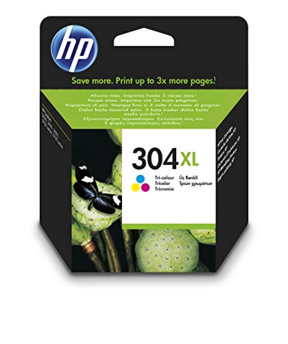 HP 304XL N9K07AE, Tricolor, Cartucho de Tinta de Alta Capacidad Original, compatible con impresoras de inyección de tinta HP DeskJet 2620, 2630, 3720, 3730, 3750, 3760, HP Envy 5010, 5020, 5030