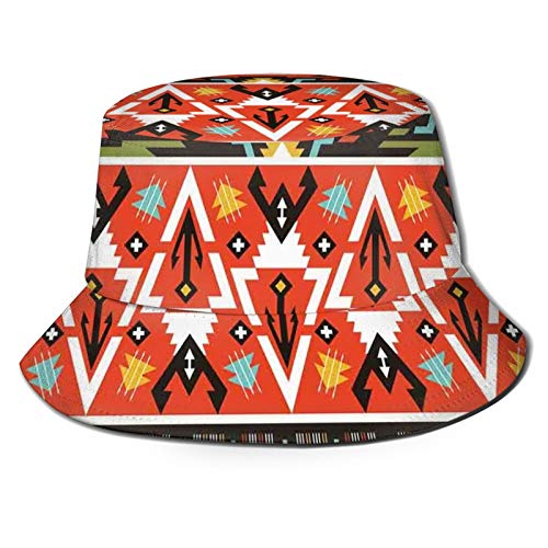 Fuliya Unisex Bucket Fisherman Cap,Love and Adventure Abstract Mountains Pattern with Aztec Ethnic Art Print,Travel Beach Outdoor Sun Hat