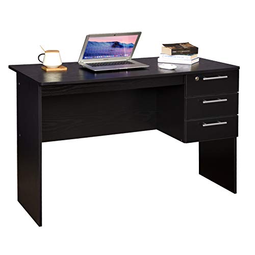 WOLTU Mesa de Ordenador Mesa de Oficina Mesa de PC Escritorio con 3 Cajones Madera 110x50x76cm Negro TS59sz