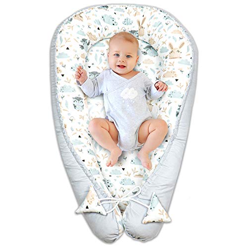 Totsy Baby Nido para Bebe - Reductor de Cuna Nido Bebe Recien Nacido algodón con Certificado Oeko-Tex (Blanco y Gris con búhos y conejitos, 90 x 50 cm)