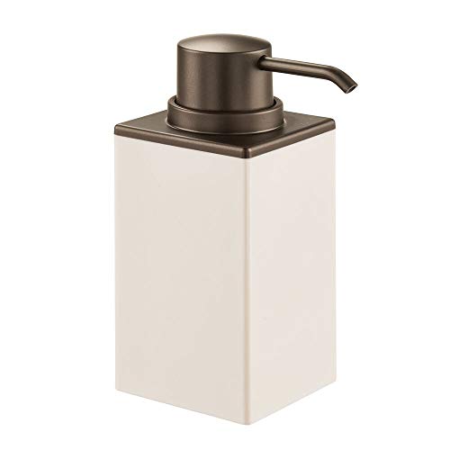 mDesign Dosificador de jabón Recargable – Útil dispensador de jabón líquido de Aprox. 300 ml – Elegante dispensador de jabón de Manos para baño Hecho en plástico – Color Bronce y Crema