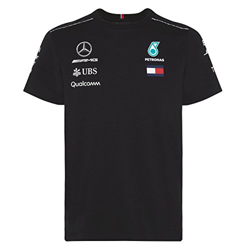 2018 Mercedes-AMG F1 Lewis Hamilton Formula 1 Team Driver Camiseta Tommy Hilfiger, color negro, tamaño Mens (M) Chest 96-100cm