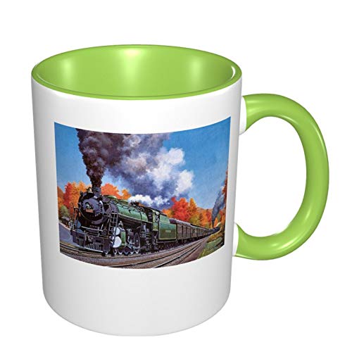 Taza de café con diseño de trenes de vapor, personalizable, regalo para Navidad, color verde