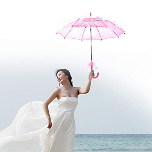 Paraguas de Novia, Paraguas de Encaje para Bodas, Exquisita Mano de Obra, Oficina en casa(Pink)