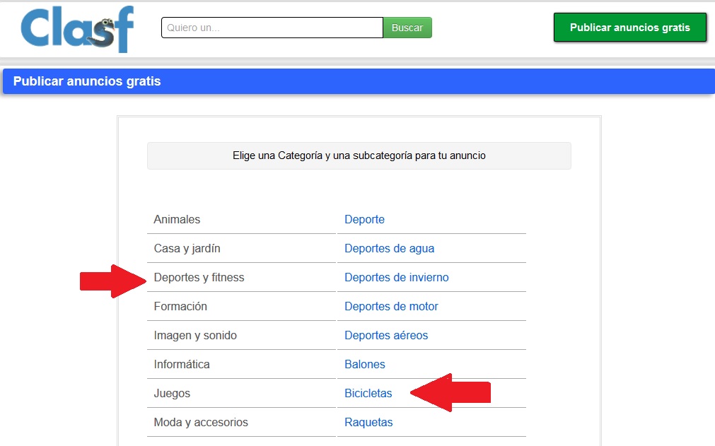 Publicar anuncios en Clasf: paso 2