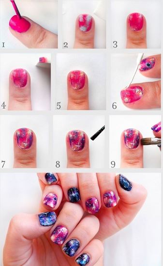 Uñas con estampado de galaxia