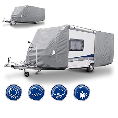 ECD Germany Funda caravana automóvil - M 520 x 225 x 220 cm - Lona de microfibra anti-polvo - Impermeable - Lona para coche transpirable con elástico - Cubierta completa para protección de caravana