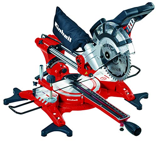 Einhell 4300835 TC-SM 2131 Dual -  Ingletadora telescópica, 1500W-1800 W, inserto de mesa con escala, bolsa colectora, 5000 rpm, 230 V