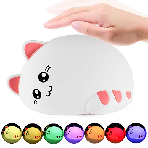 Iluminación Nocturna, Silicone Cat Tap Light Lámpara De Escritorio De 7 Colores, Usb Recargable, Control Sensible Del Grifo Para El Dormitorio Sala De Estar Nursery Regalo De Cumpleaños