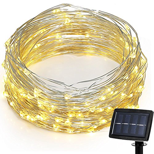 Luces de Navidad GRDE ® Policromo 200 LED 72ft Impermeable Solar Powered Cadena Estelar Luces de Alambre de Cobre DIY Forma de Cadena de Iluminación para Jardines, árboles, Fiesta(Amarillo)