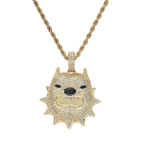 MKHDD Los Hombres de la Cadena de Hip Hop American Bully Pitbull Dog Head Collar Colgante Charm Mujeres Oro Plata Color Cubic Zircon Joyería Regalos,Gold