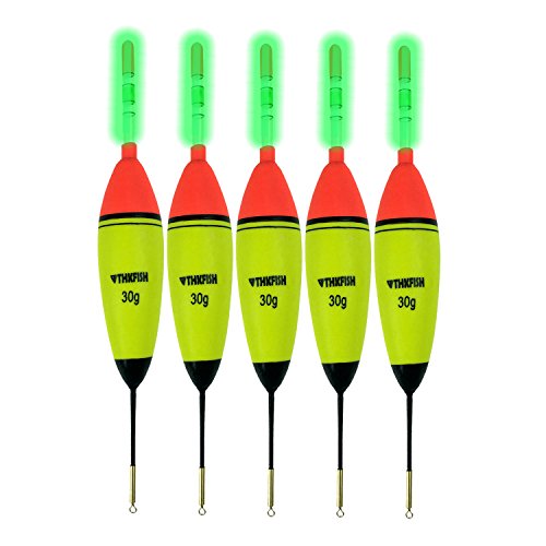 QualyQualy 5 Unidades de 30 g EVA Flotadores + 10stk Pesca Amarilla Bastones Larga Vertical Boya Vivos iluminación Nocturna el Pesca Flota Bobber Bulk Set