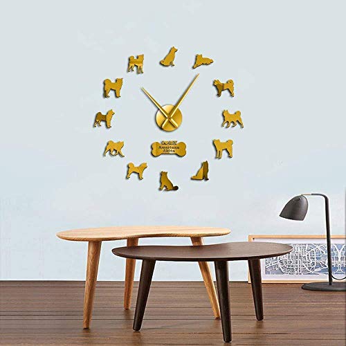 Reloj de pared Decoración familiar Etiqueta de la pared Regalo de vacaciones Akita Inu Breed Reloj de pared Cachorros Hakata Etiqueta de la pared Sin marco DIY Gran mesa Decoración de la habitación R