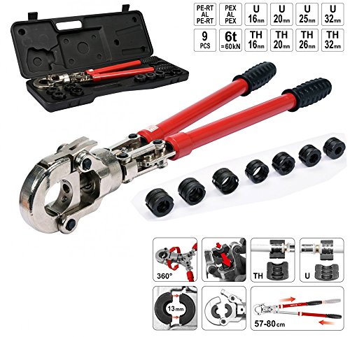 YATO YT-21735 ALICATES DE ENGARZADO MANUALES PEX, 0 W, 0 V, Rojo, Standard, Set de 9 Piezas