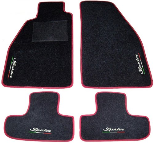 ALFA ROMEO SPIDER 916 desde 1995 al '06 alfombras para coche, color negro con borde rojo, Juego completo de alfombras Alfombrillas a medida con corazón de alambre línea tricolor blanco