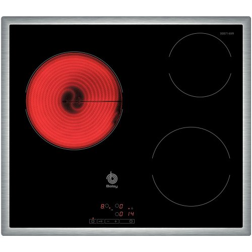 Balay 3EB714XR - Placa de cocina vitrocerámica, marco de acero inoxidable, 3 zonas de cocción, control táctil, color negro, 58,3 x 51,3 x 4,6 cm