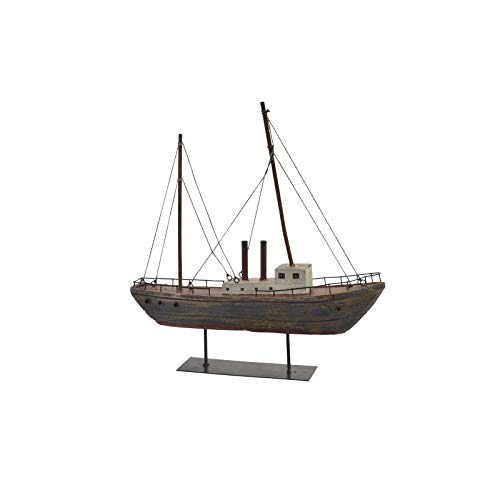 Barco Decorativo realizado en Madera, con Acabado Envejecido. Diseño Marino, Estilo Vintage 37,5cm X 39,5cm X 8,5cm -Hogar y Más