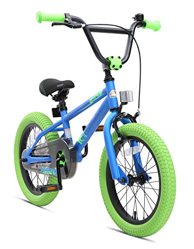 BIKESTAR Bicicleta Infantil para niños y niñas a Partir de 4 años | Bici 16 Pulgadas con Frenos | 16" Edición BMX Azul Verde