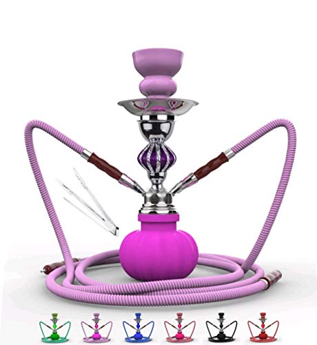 Cachimba JSG.HOOKAH 051-2 Cachimba De 2 Salidas, Shisha De 28cm De Altura, 2 Mangueras, 1 Pinzas, 1 Cazoleta Narguile, Pipa De Agua, Hookah Color (VIOLETA)