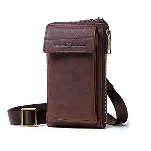 Contacts - Bolso de piel para hombre, con cremallera, para cinturón, cartera, café, talla única