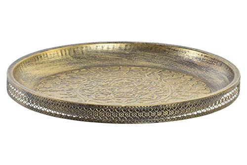 DRW Bandeja Redonda Metal árabe Dorada 33x33x3.5 cm