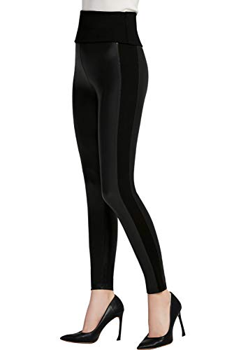 Everbellus Cintura Alta Leggins Cuero para Mujeres Sexy Negro Skinny Pantalon Grande