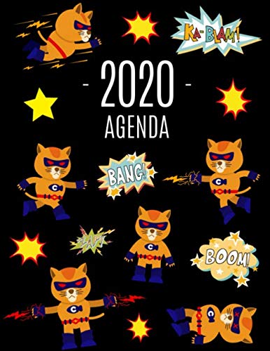 Gato Superhéroe Agenda 2020: Planificador Diaria | Ideal Para la Escuela, el Estudio y la Oficina | Enero a Diciembre 2020