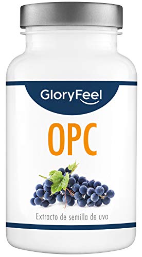 GloryFeel® OPC Extracto de semilla de uva- 1000mg OPC puro de uvas francesas originales por dosis diaria (2 cápsulas)- Producido en Alemania y probado en laboratorio- 180 cápsulas veganas
