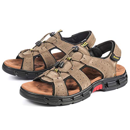 gracosy Sandalias Cuero Deportivas para Hombre Verano Exterior con Punta Abierta Sandalias de Playa Zapatillas de Montaña Senderismo, Marrón, 43 EU