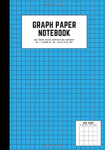 graph paper notebook: a5 5.83x8.27 cute graph paper journal | cool graph paper notebook college ruled | 4 quad ruled, 108 pages | 4x4 graph ruled composition notebook | graph paper electric blue color