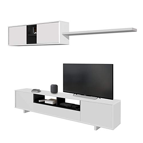 Habitdesign 0T6682BO - Mueble de Comedor Moderno, Color Blanco Brillo y Negro Brillo, Medidas: 200 cm x 41 cm de Profundidad