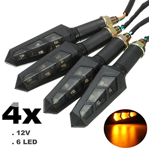 HANEU Intermitentes Moto 6 LED Ámbar Lámparas Luces de Dirección Señales Universal Motocicleta Ámbar para Yamaha R1 R6 FZ XT WR TW TT-R DC 12V (Paquete de 4)