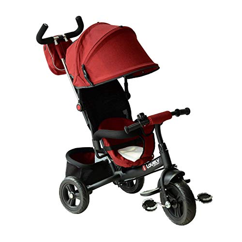 HOMCOM 3 EN 1 Triciclo para Niños +18 Meses Triciclo con Pedales con Capota Extraíble Plegable Barra Telescópica para Padres Triciclo de Empuje 96x53.5x101cm