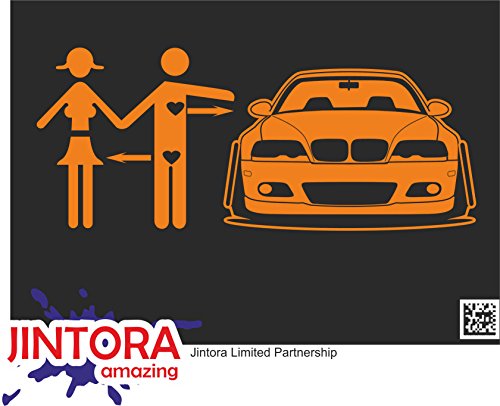 JINTORA Etiqueta para el Coche/Etiqueta engomada - Amo los Autos - i Love Cars e - 201x99 mm - JDM/Die Cut - Coche/Ventana/Laptop/Ventana - Naranja