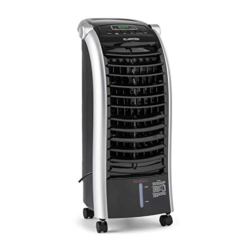 KLARSTEIN Maxfresh Ice Black 3 en 1 - Enfriador de Aire, Ventilador y Humidificador, 3 Funciones, Portátil Panel de Control LED, 56 W, Tanque de 6 litros, Bolsa de Hielo, Control Remoto, Negro