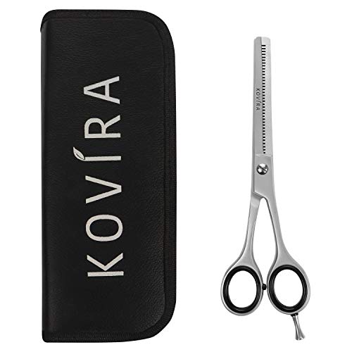 Kovira - 6.5" Tijeras de Entresacar, Tijeras del Pelo, Tijeras de Peluquería de Acero Inoxidable con Funda de Cuero