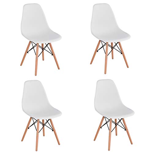 KunstDesign Set de 4 Sillas de Comedor, Diseño Ergonómico,Patas de Madera de Haya Natural (Blanco)