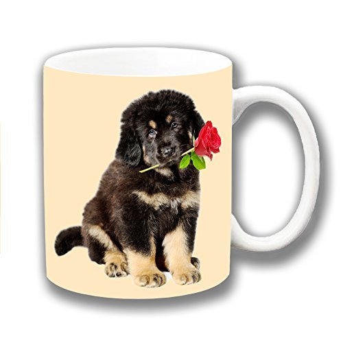 Lindo Pastor Alemán Cachorro PELO LARGO ROSA ROJA Cerámica Taza Jarro Para Té CaféÚnico Idea Regalo