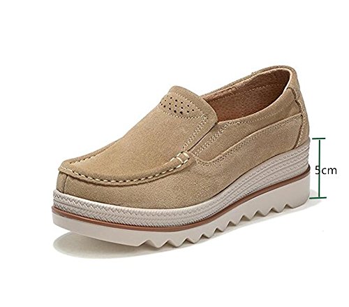 Mujer Mocasines Plataforma Casual Loafers Primavera Verano Zapatos de Cuña 5cm Negro Azul Caqui 35-42 Caqui 38