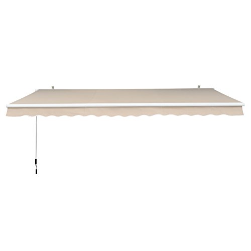 Outsunny Toldo Manual Plegable de Aluminio Ángulo Ajustable Manivela para Exterior Balcón Jardín Terraza 2.95x2.5m Crema