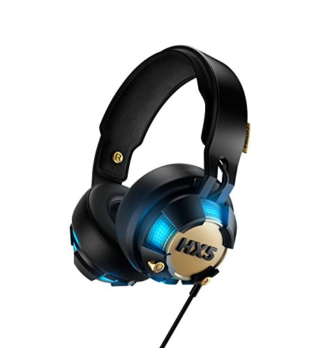 Philips SHX50/00 - Auriculares de Diadema Cerrados con micrófono (Luces LED con resplandecientes a la música, Controladores de 40 mm), Color Negro y Dorado