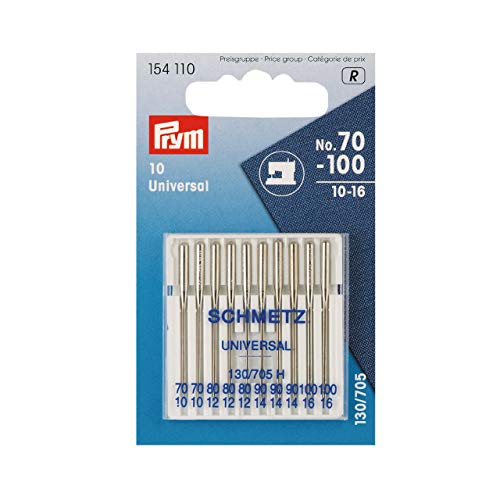 Prym Agujas para máquina de Coser estándar, 154110, 70-100, 130/705, 10 Agujas para máquina de Coser, Acero, Color Plata, 3,0 x 0,3 x 0,3 cm