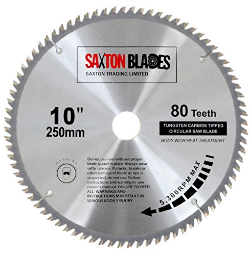 Saxton - Disco circular de TCT para sierra circular para madera de 250 x 30 mm y 80 dientes, se adapta a sierras de 255 mm